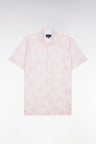 Chemise à manches courtes en coton rose imprimé palmiers coupe slim