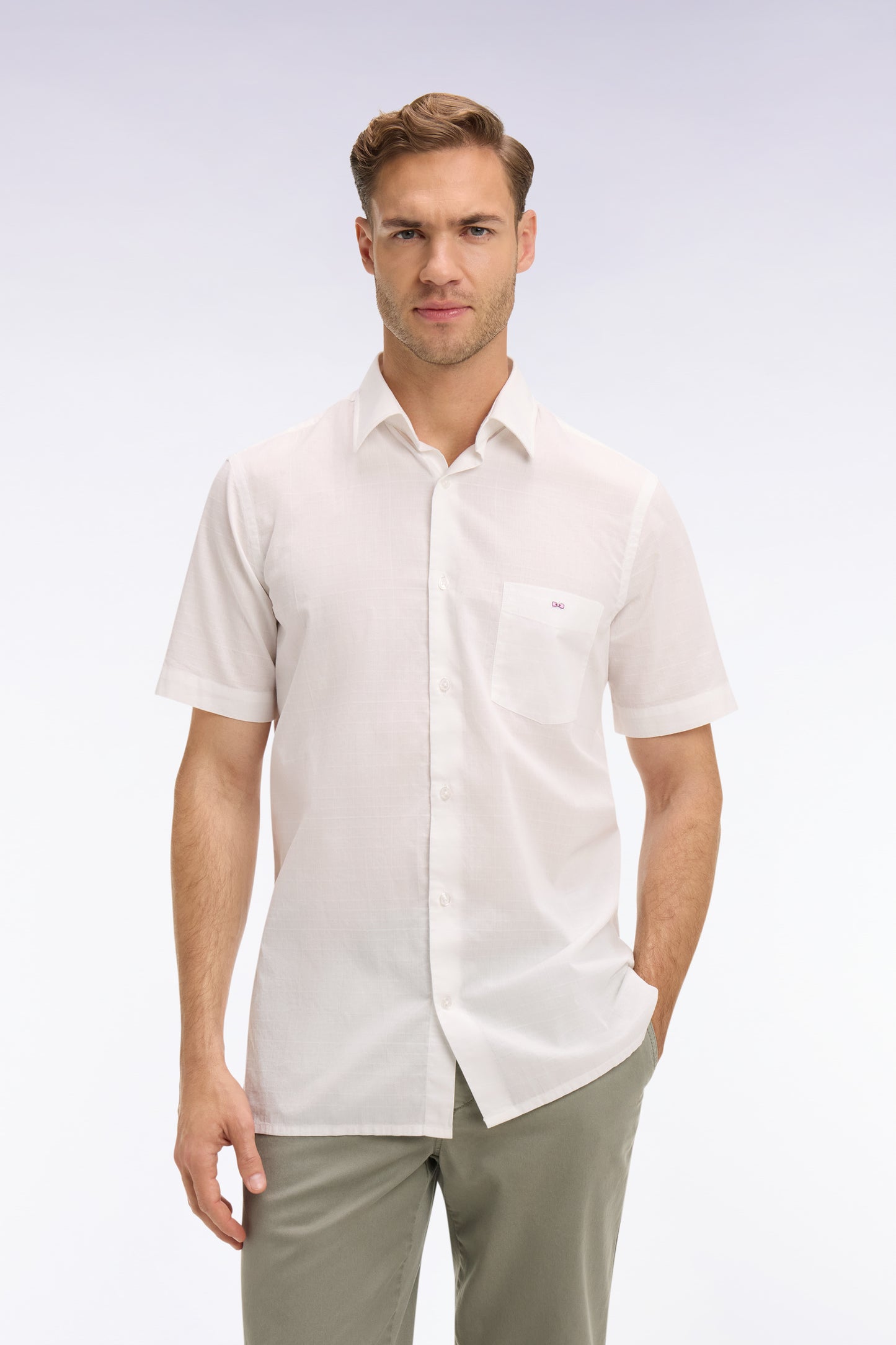 White Cotton Short Sleeve Slim Fit Shirt