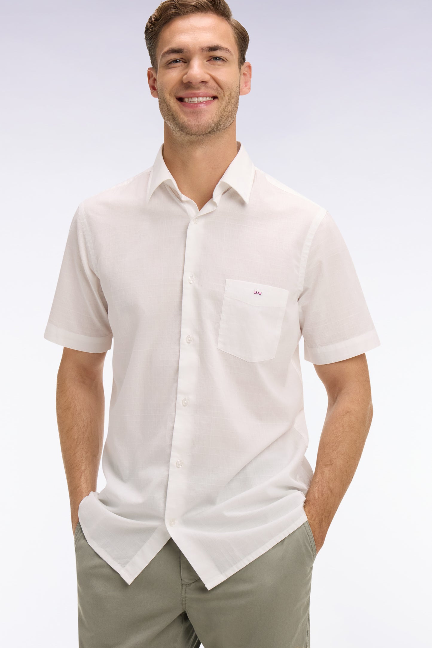 White Cotton Short Sleeve Slim Fit Shirt