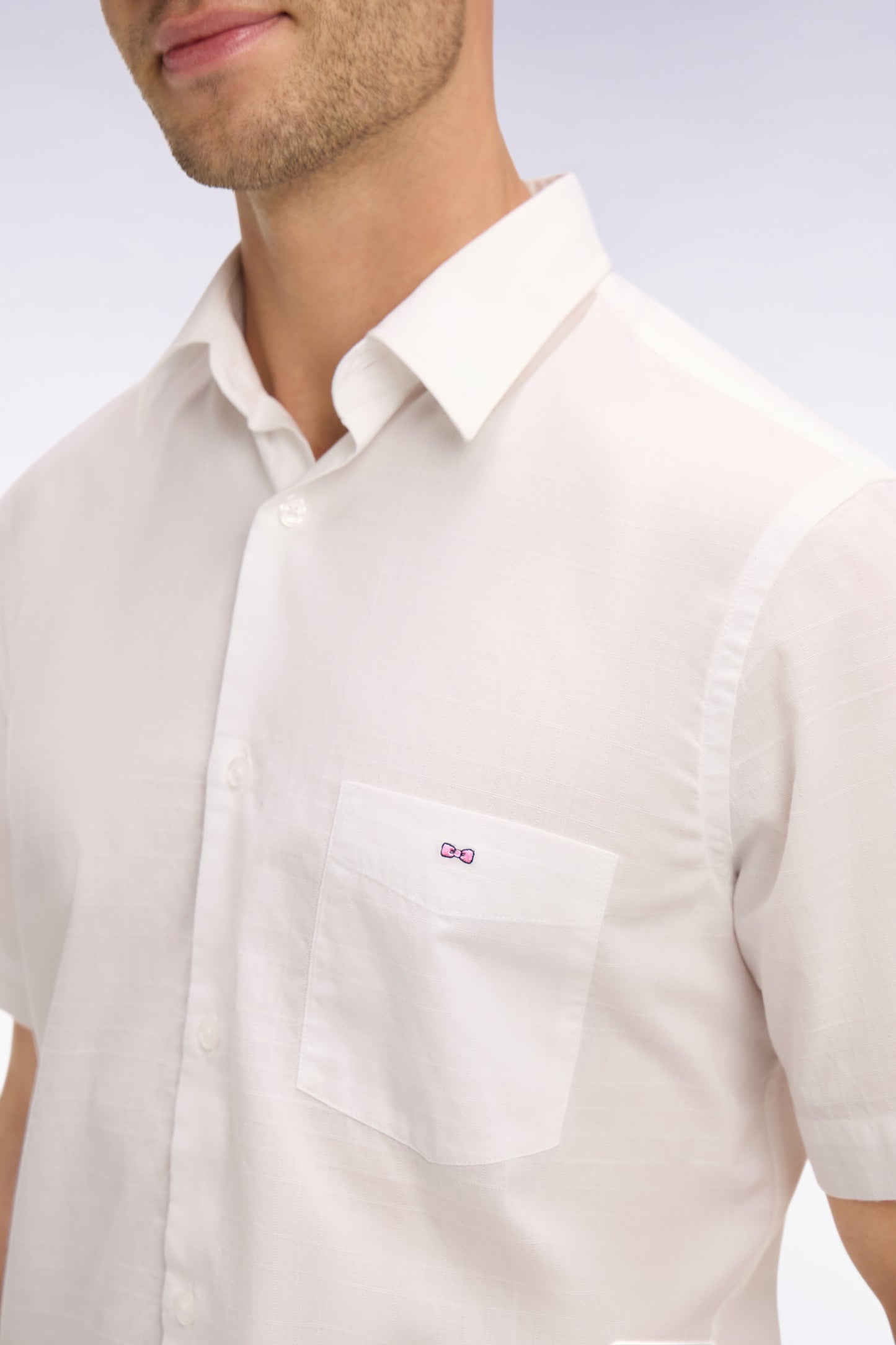 White Cotton Short Sleeve Slim Fit Shirt