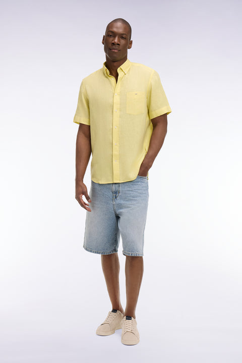 Chemise à manches courtes en lin jaune - Image 1