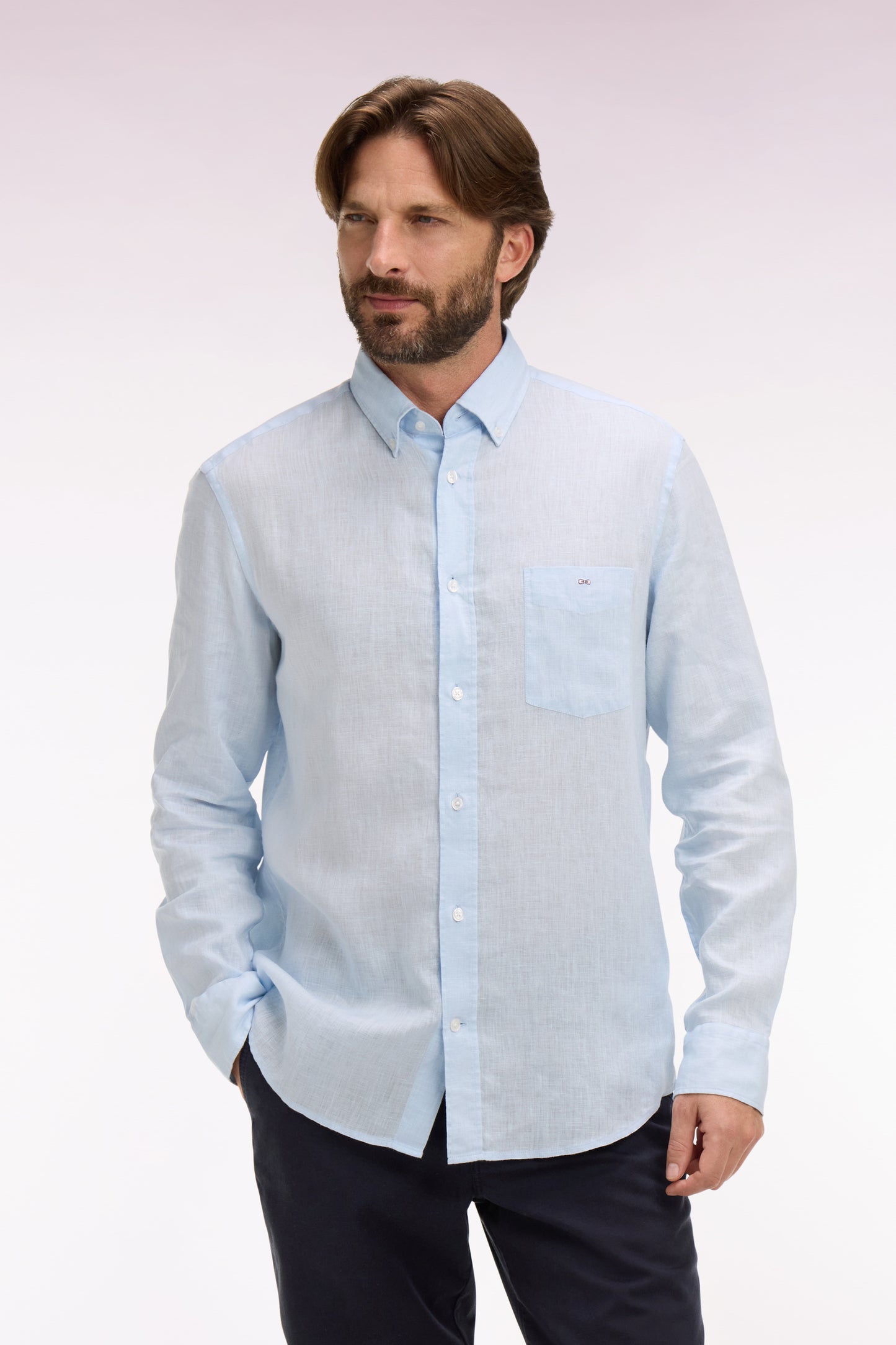 Straight sky blue linen shirt
