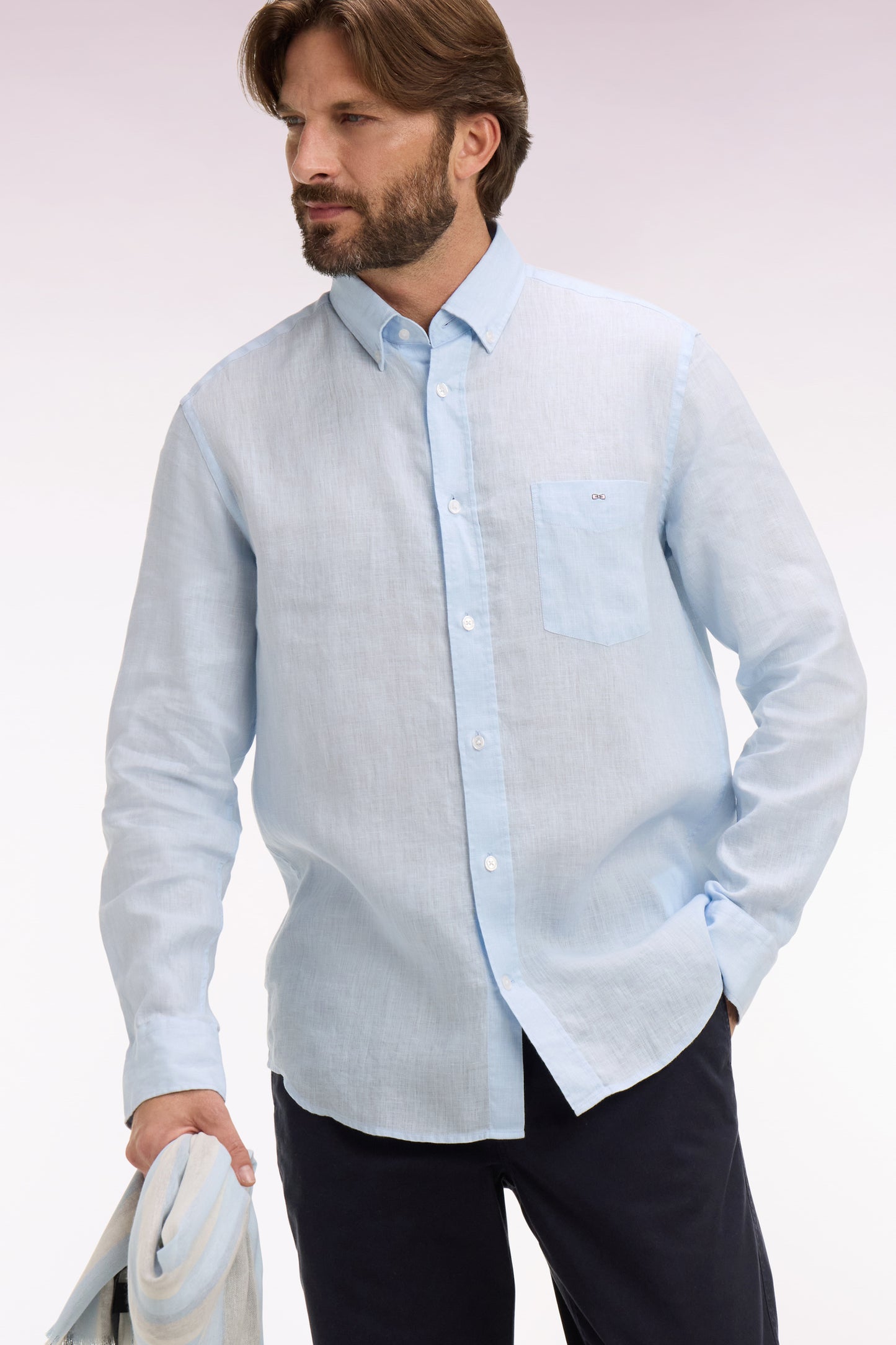 Straight sky blue linen shirt