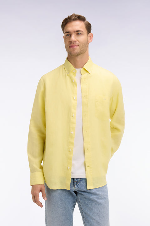 Chemise droite en lin jaune - Image 3