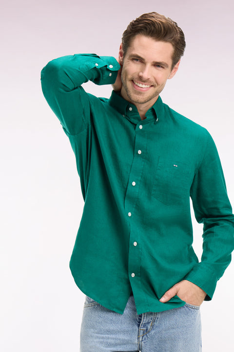Chemise droite en lin vert menthe - Image 1