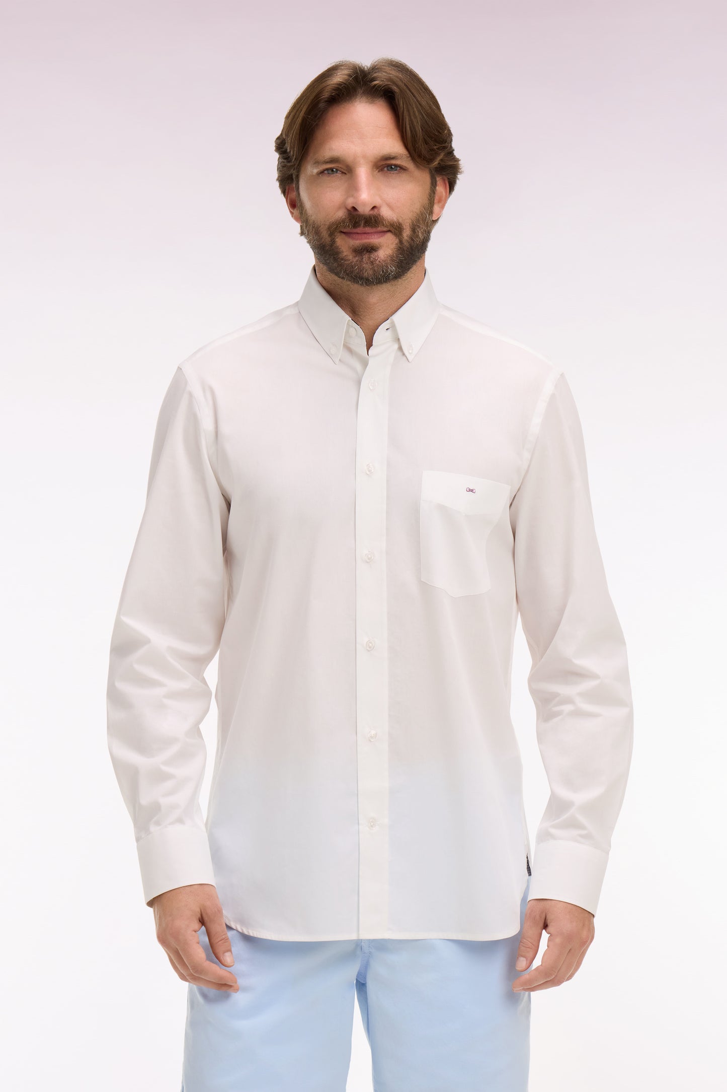 White cotton shirt with printed elbow patches
