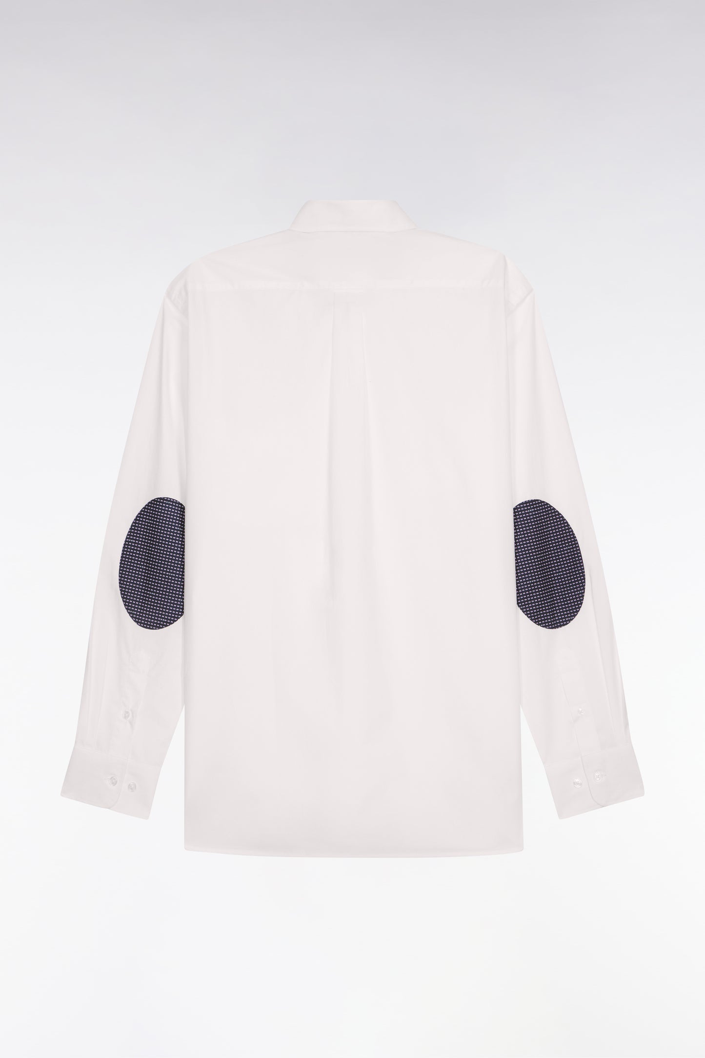 White cotton shirt with printed elbow patches