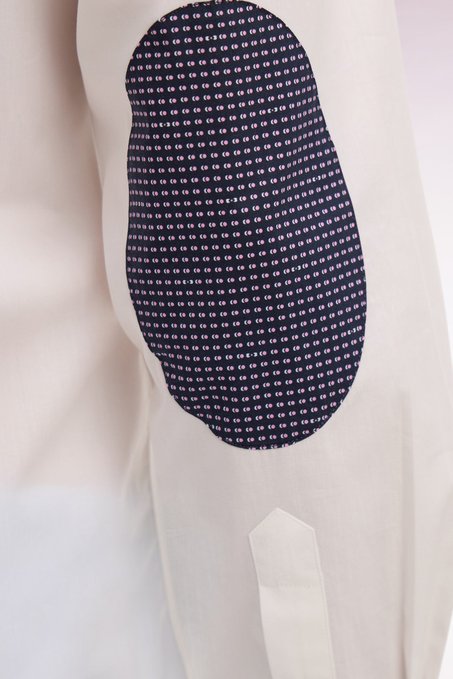 White cotton shirt with printed elbow patches
