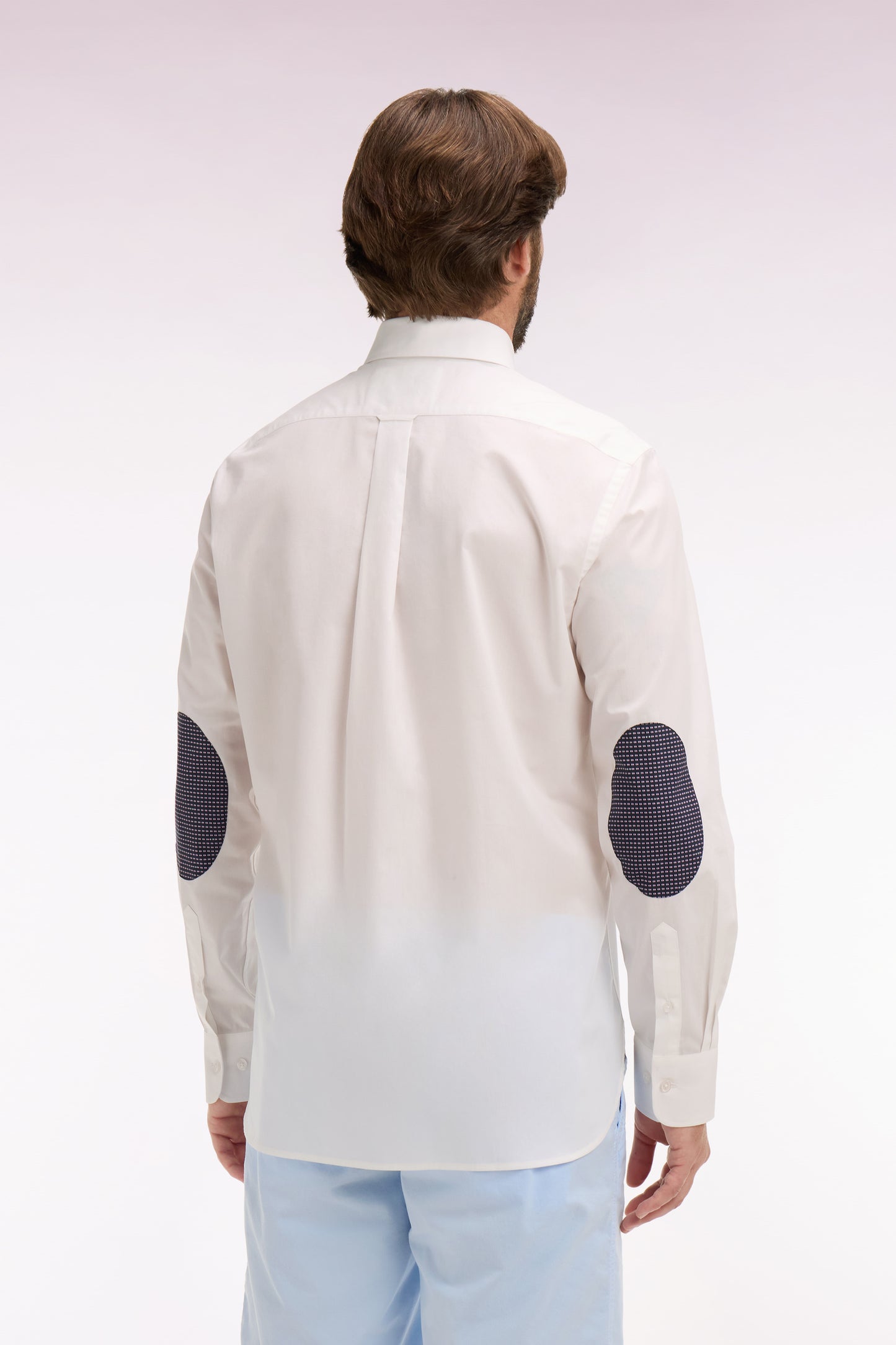 White cotton shirt with printed elbow patches