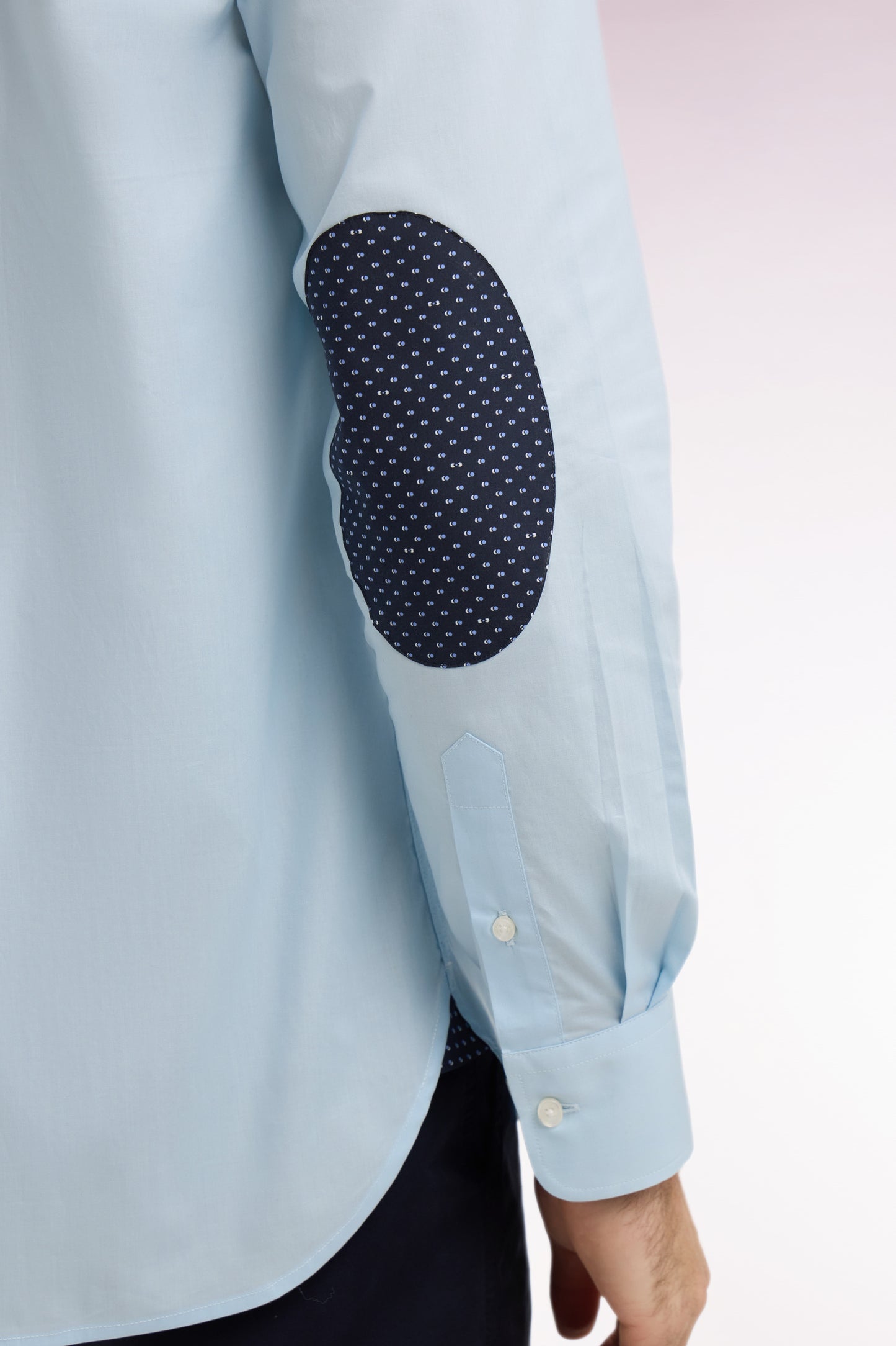 Sky blue cotton shirt with printed elbow patches