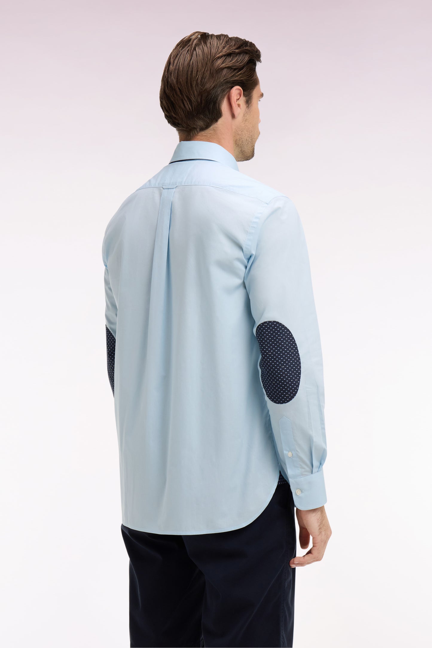 Sky blue cotton shirt with printed elbow patches