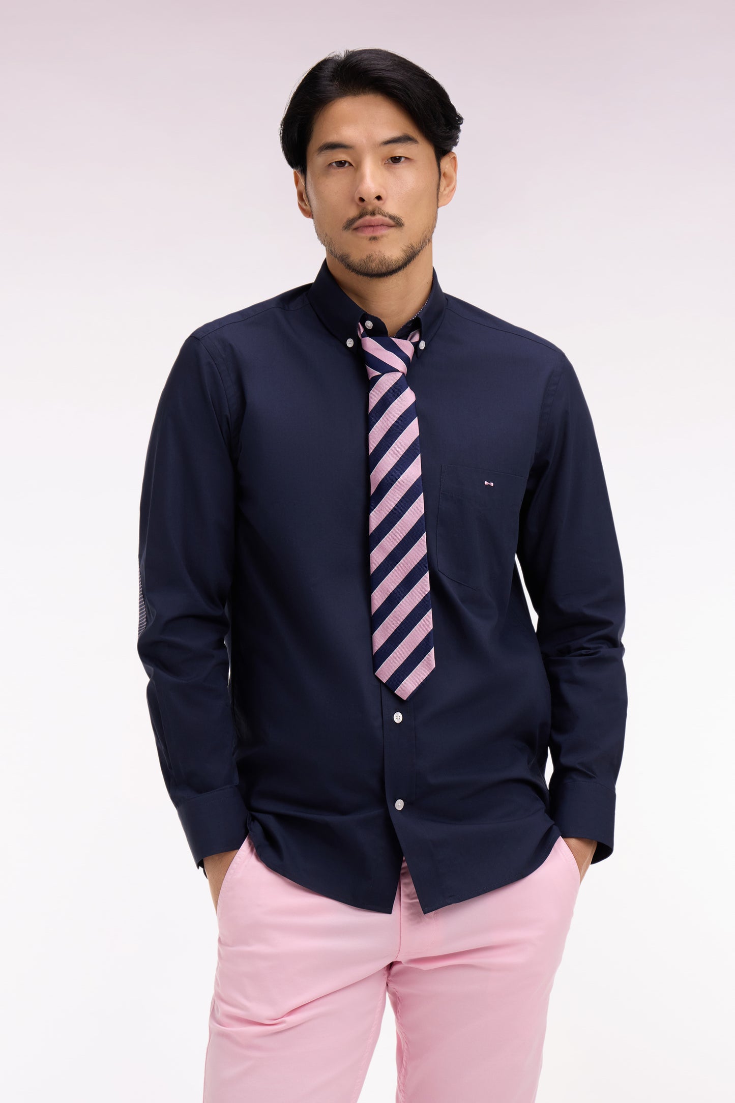Navy cotton shirt with printed elbow patches