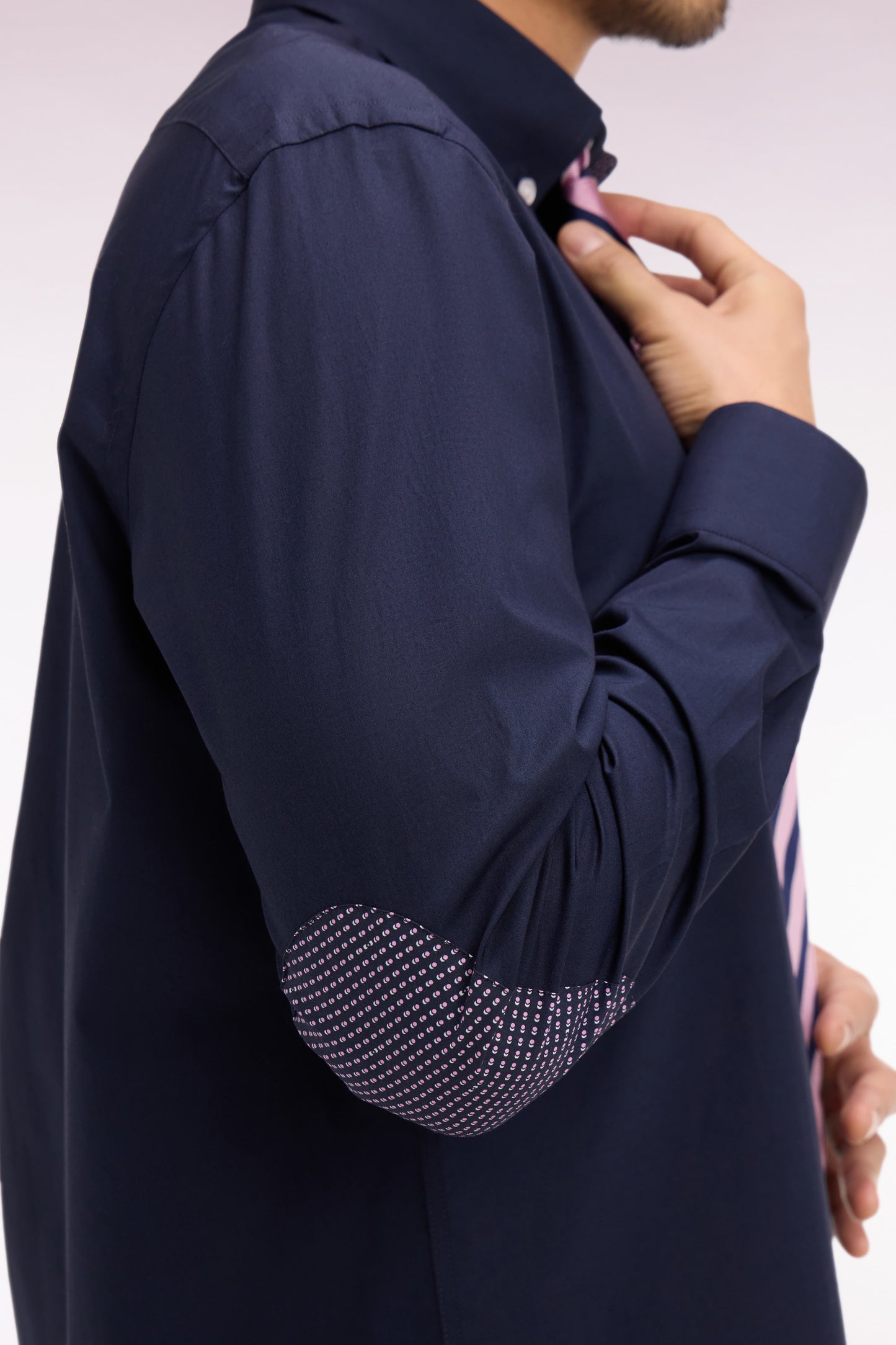 Navy cotton shirt with printed elbow patches