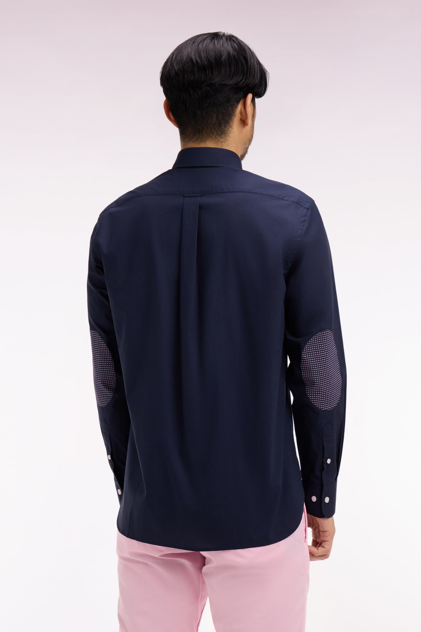 Navy cotton shirt with printed elbow patches