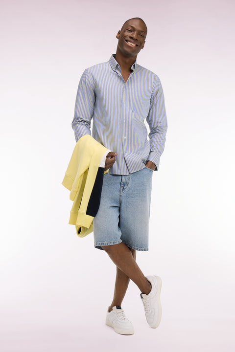 Chemise en coton pinpoint à rayures jaunes coupe regular - Image 1