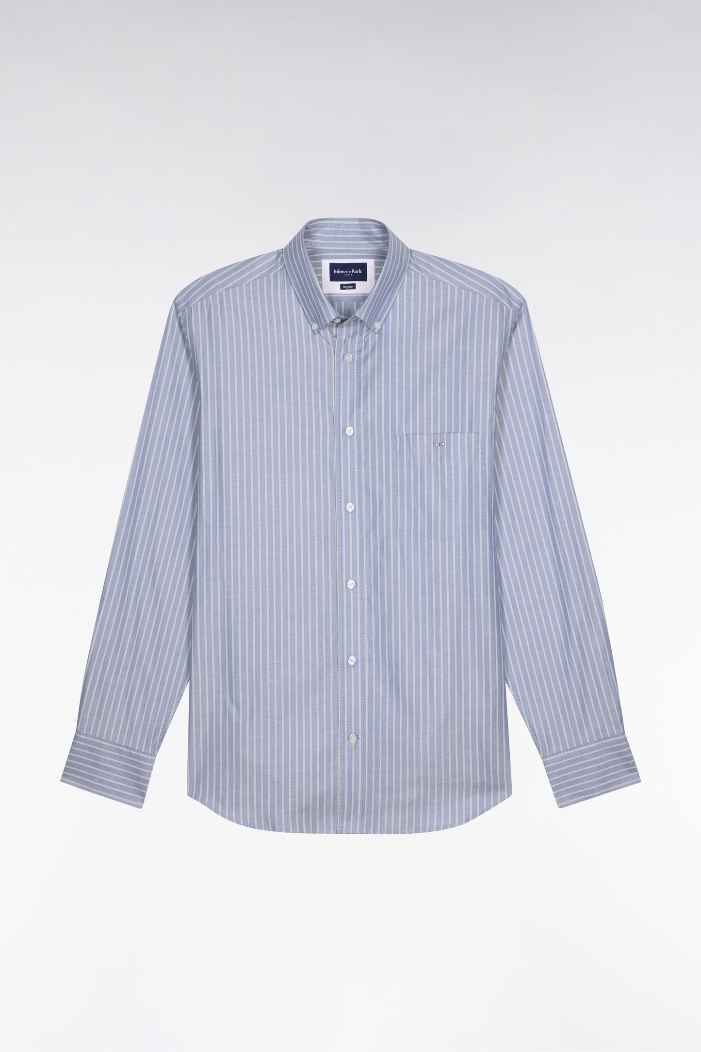 Regular fit sea green striped pinpoint cotton shirt