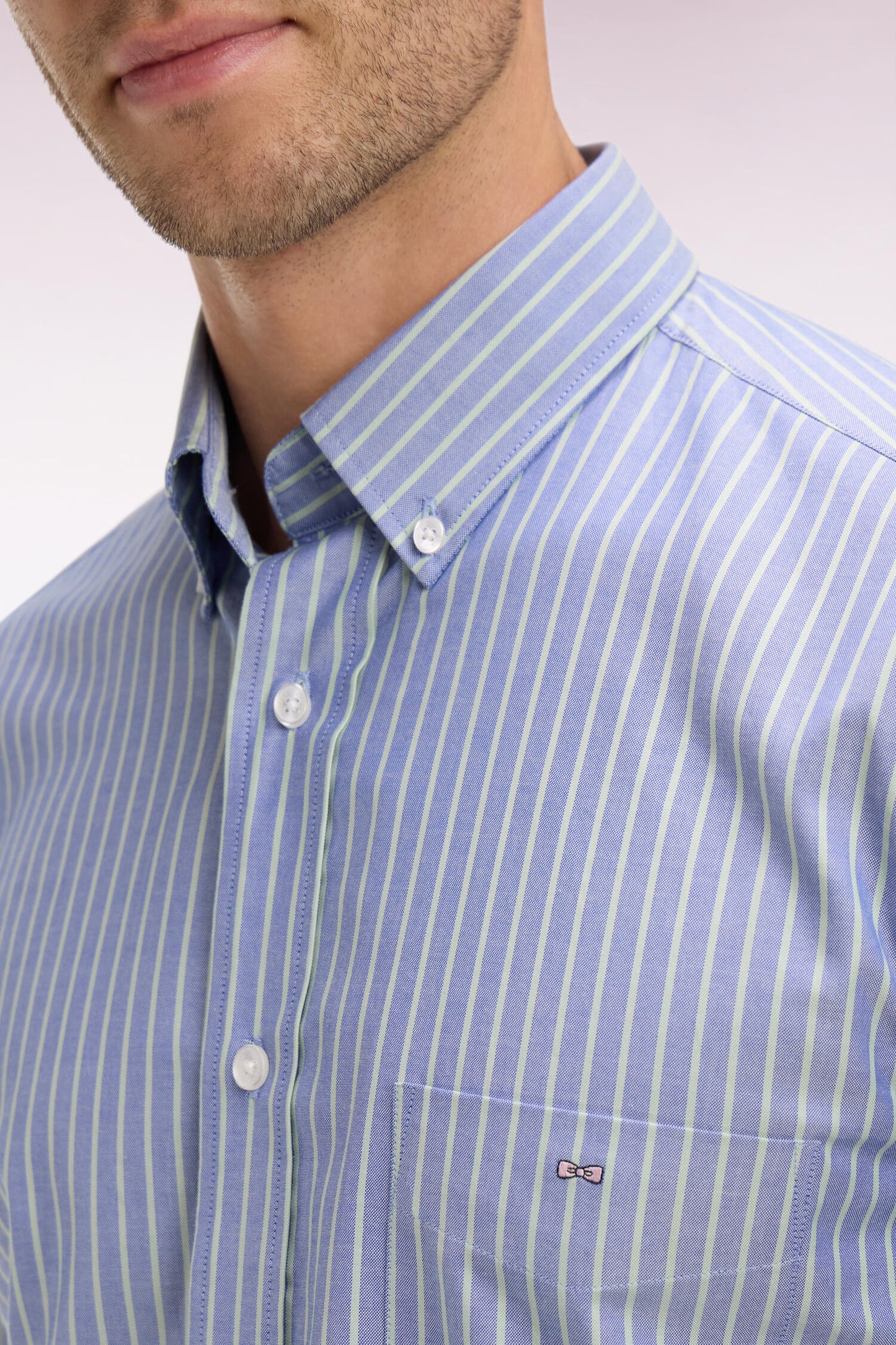 Regular fit sea green striped pinpoint cotton shirt