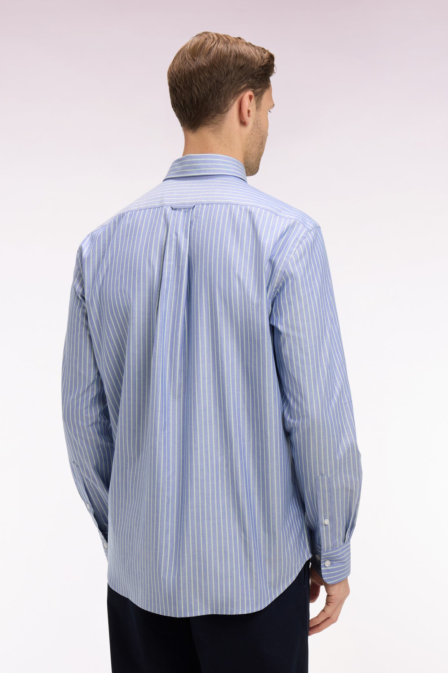 Regular fit sea green striped pinpoint cotton shirt