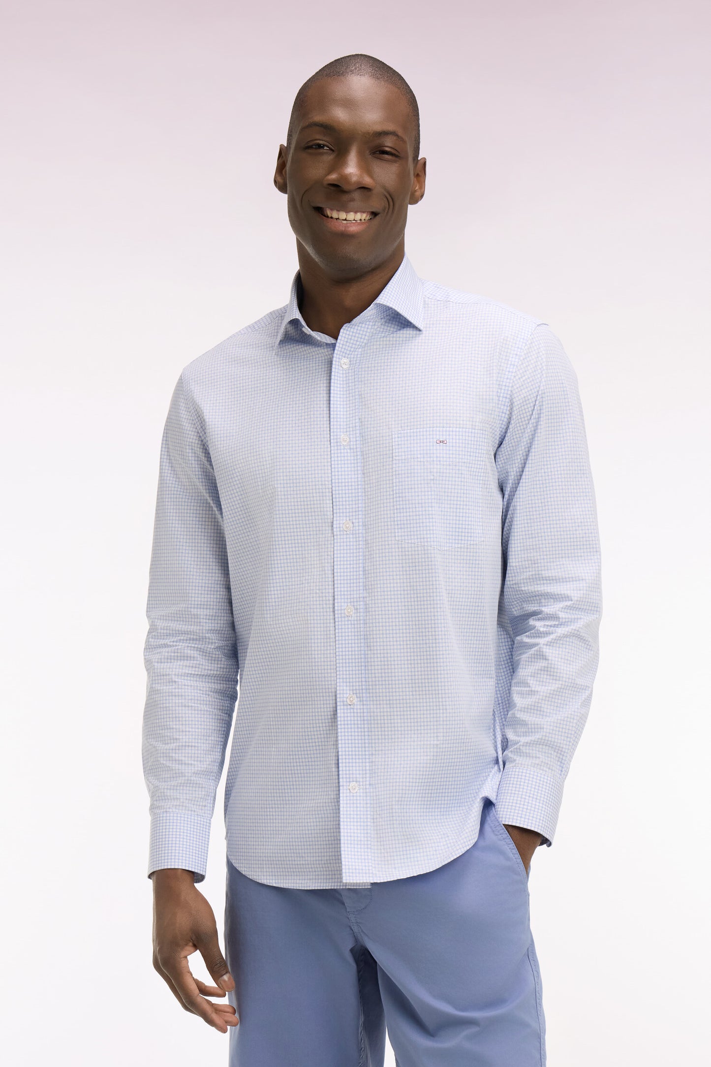 Regular fit sky check dobby cotton shirt