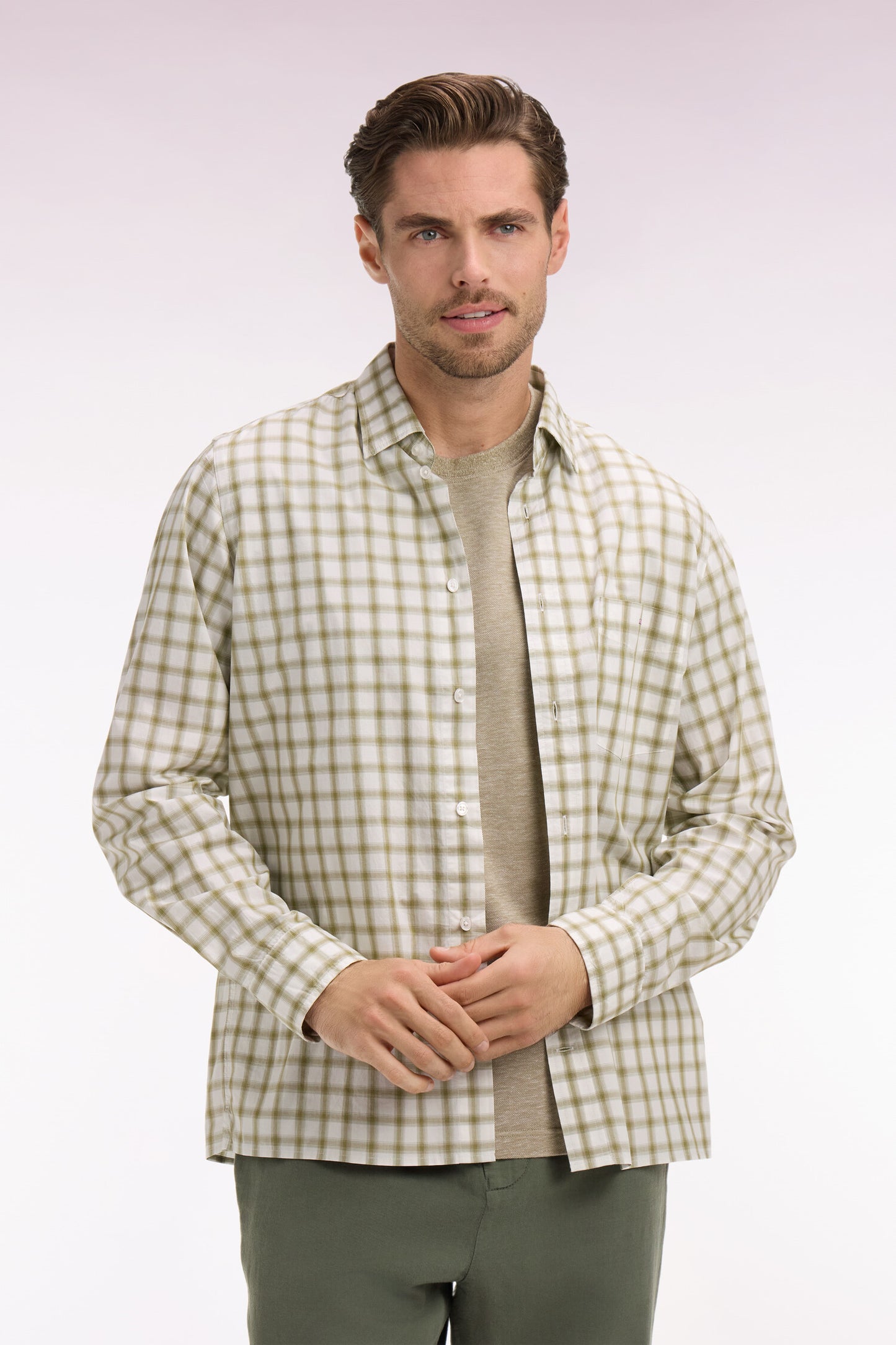 Chemise en coton à carreaux kaki