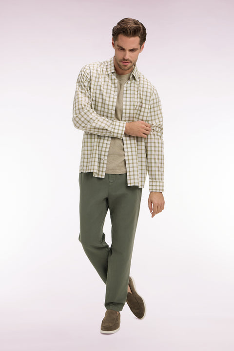 Chemise en coton à carreaux kaki - Image 1