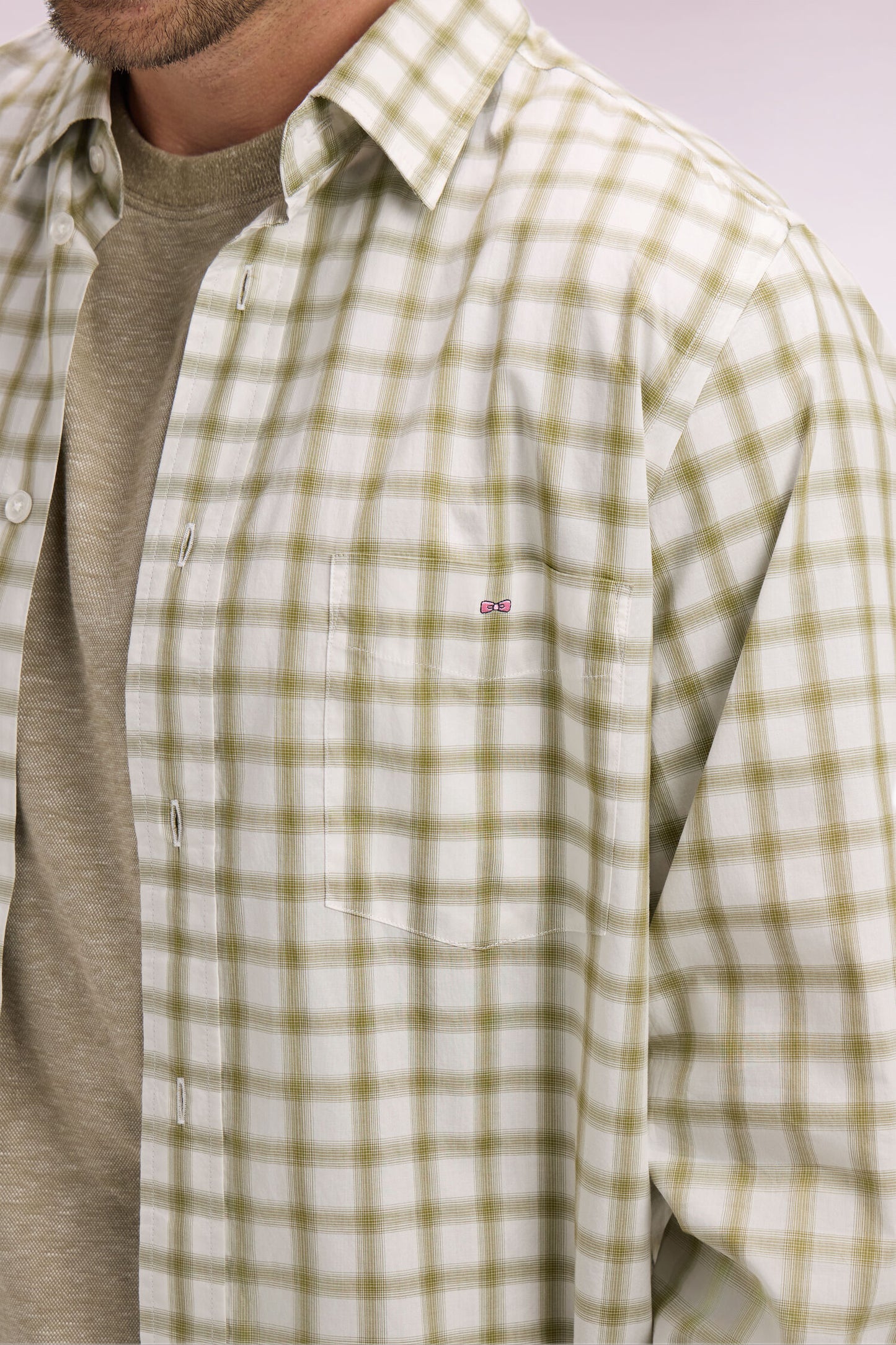 Chemise en coton à carreaux kaki