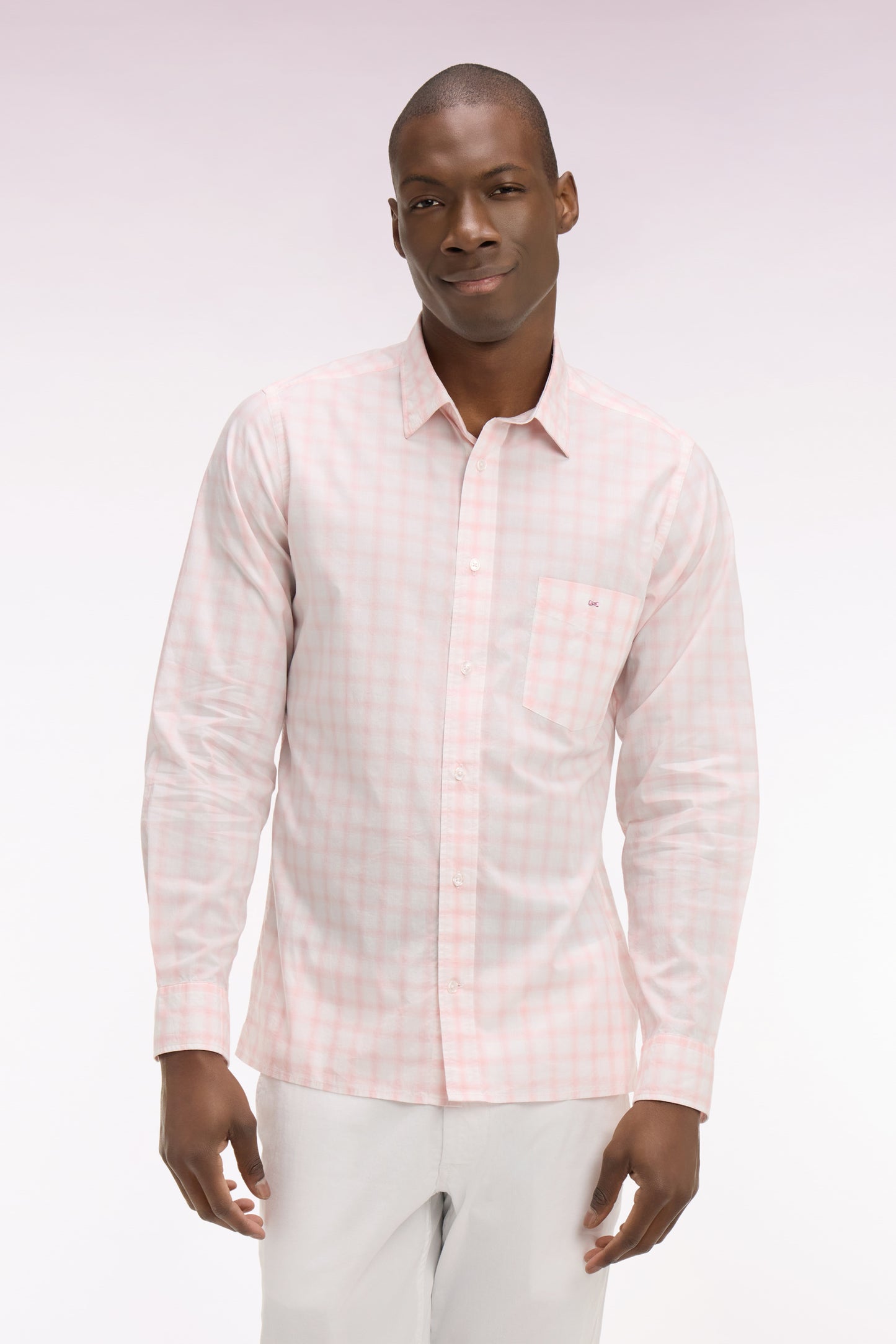 Chemise en coton à carreaux rose