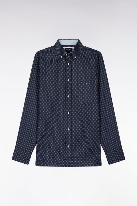 Chemise en popeline de coton bleu ciel à micromotifs coupe regular - Image 2