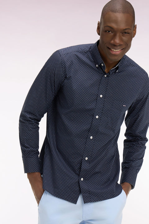 Chemise en popeline de coton bleu ciel à micromotifs coupe regular - Image 1