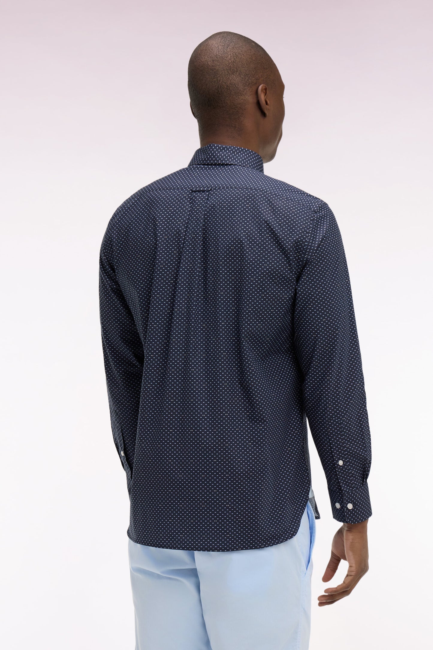 Chemise en popeline de coton bleu ciel à micromotifs coupe regular