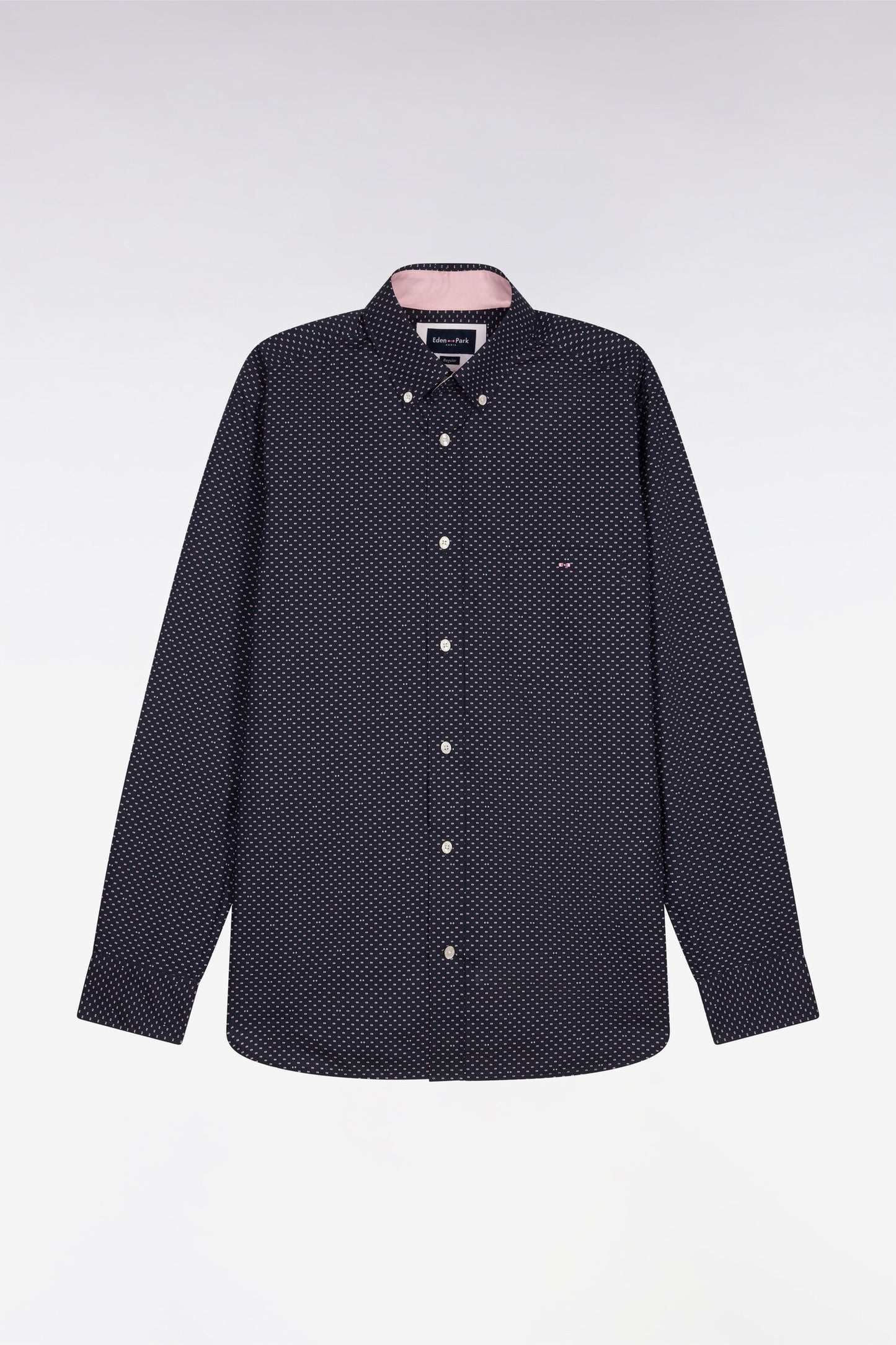 Chemise en popeline de coton rose à micromotifs coupe regular