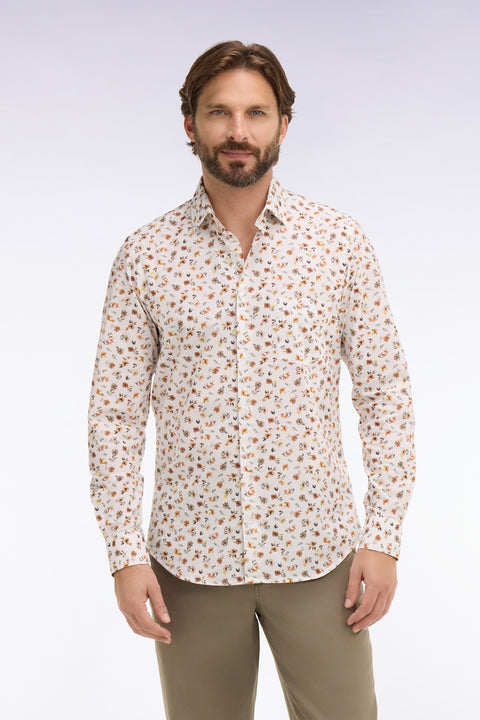 Chemise en popeline de coton imprimé floral orange coupe slim - Image 3