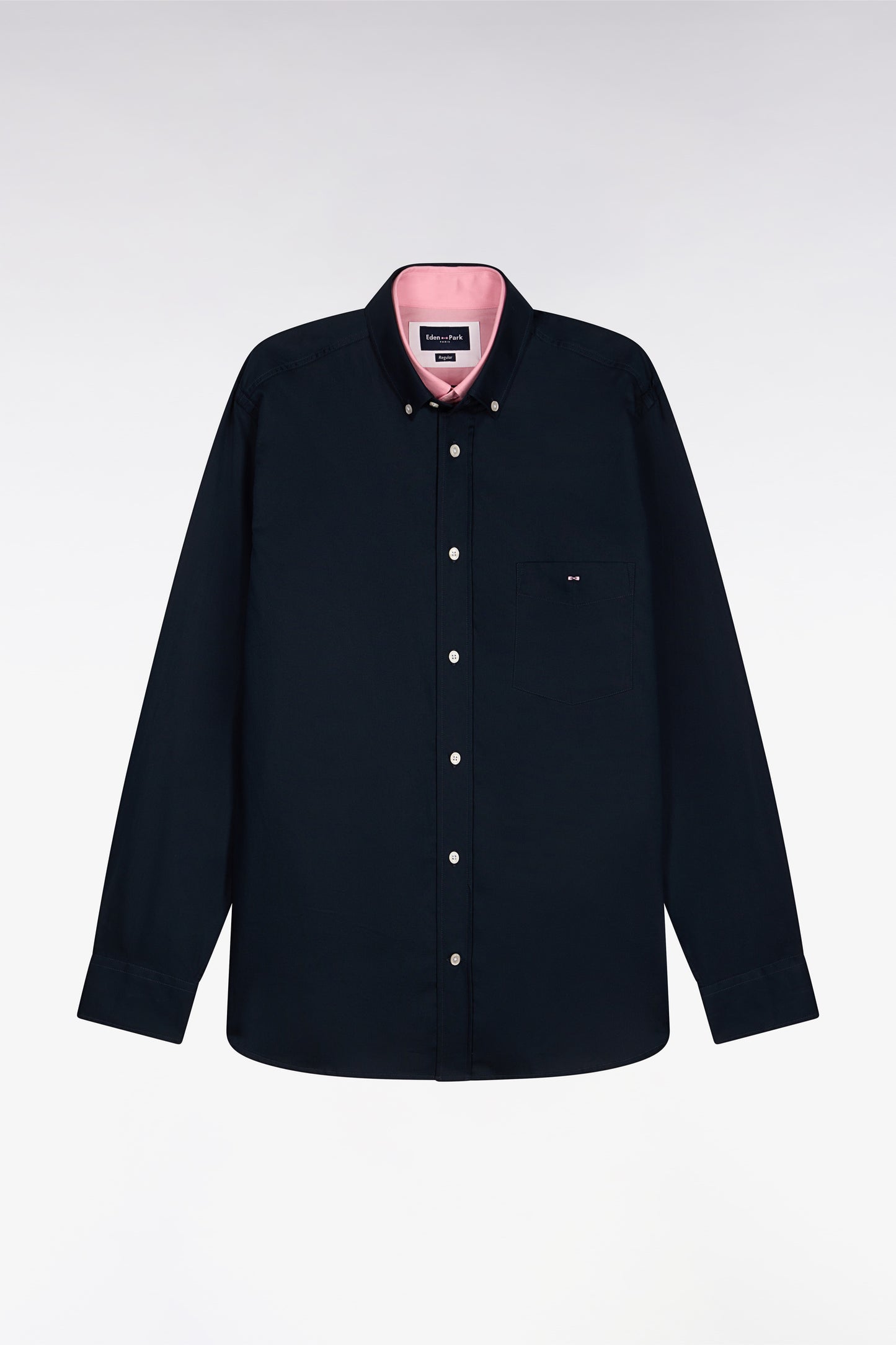 Chemise en coton pinpoint marine détails roses