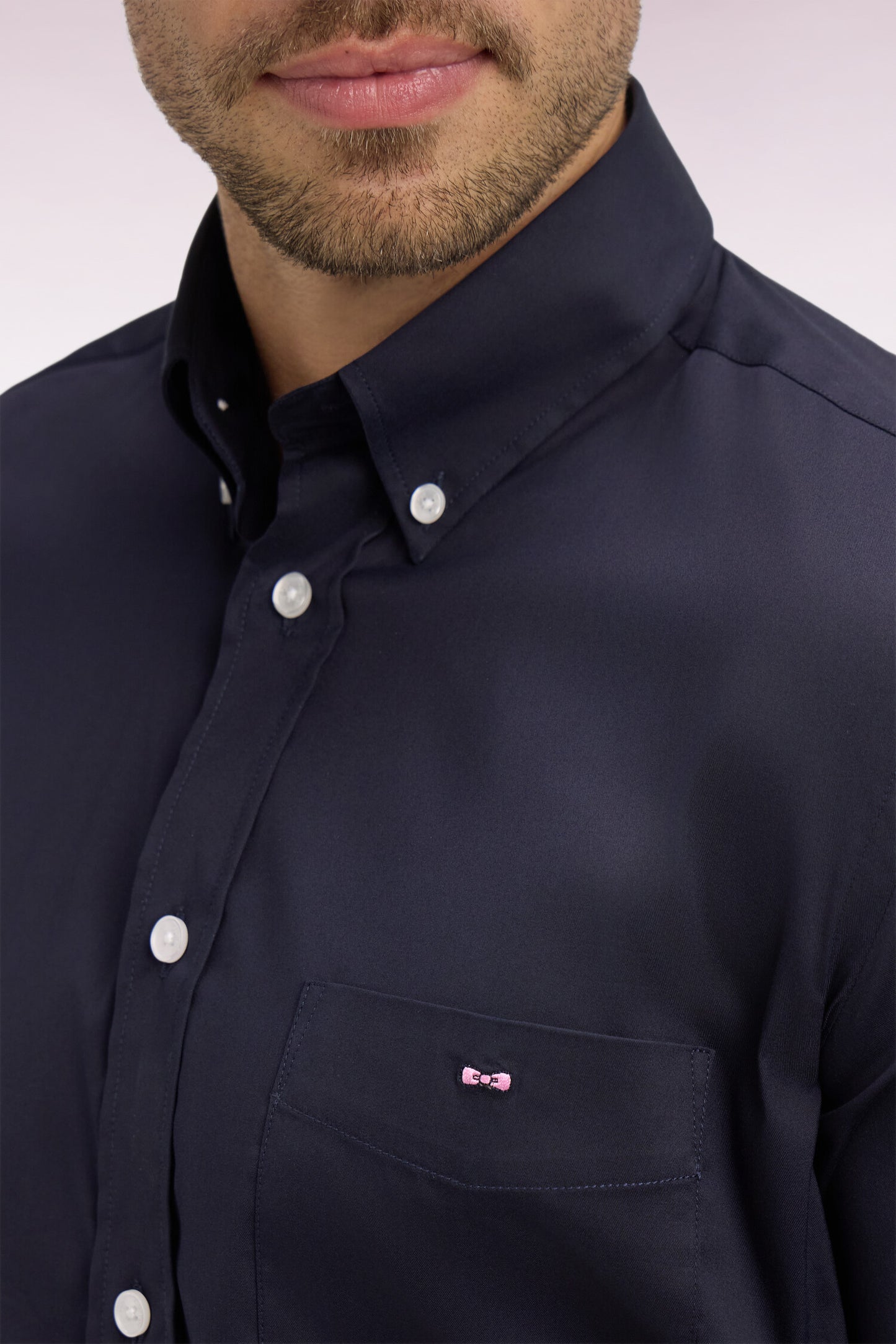 Regular fit navy cotton blend shirt