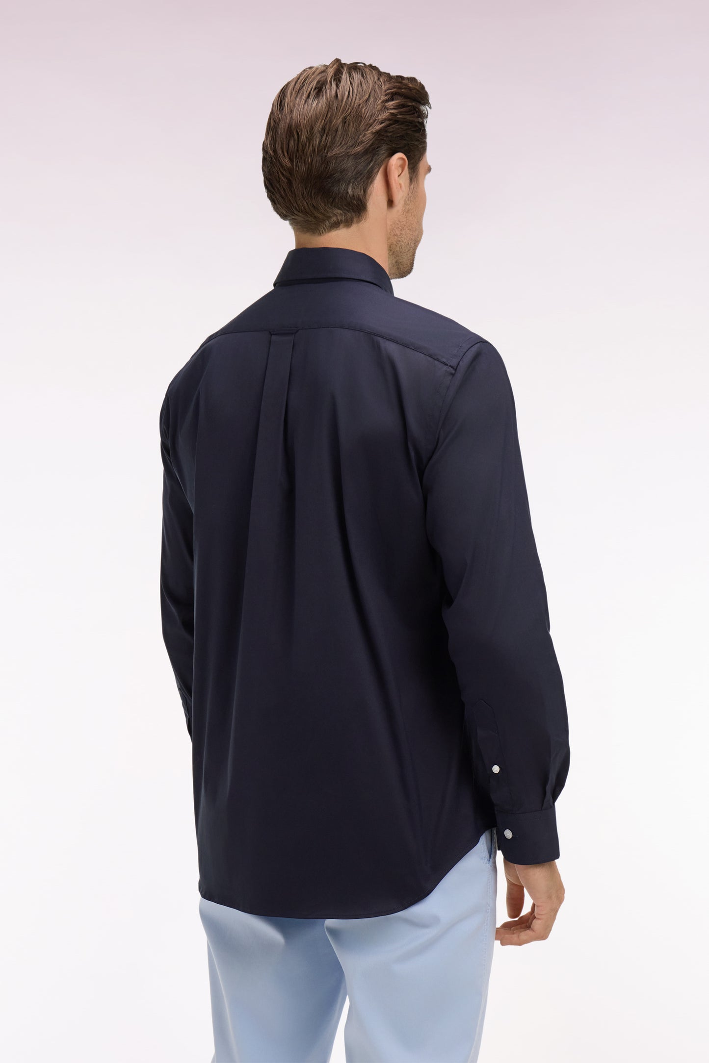 Regular fit navy cotton blend shirt