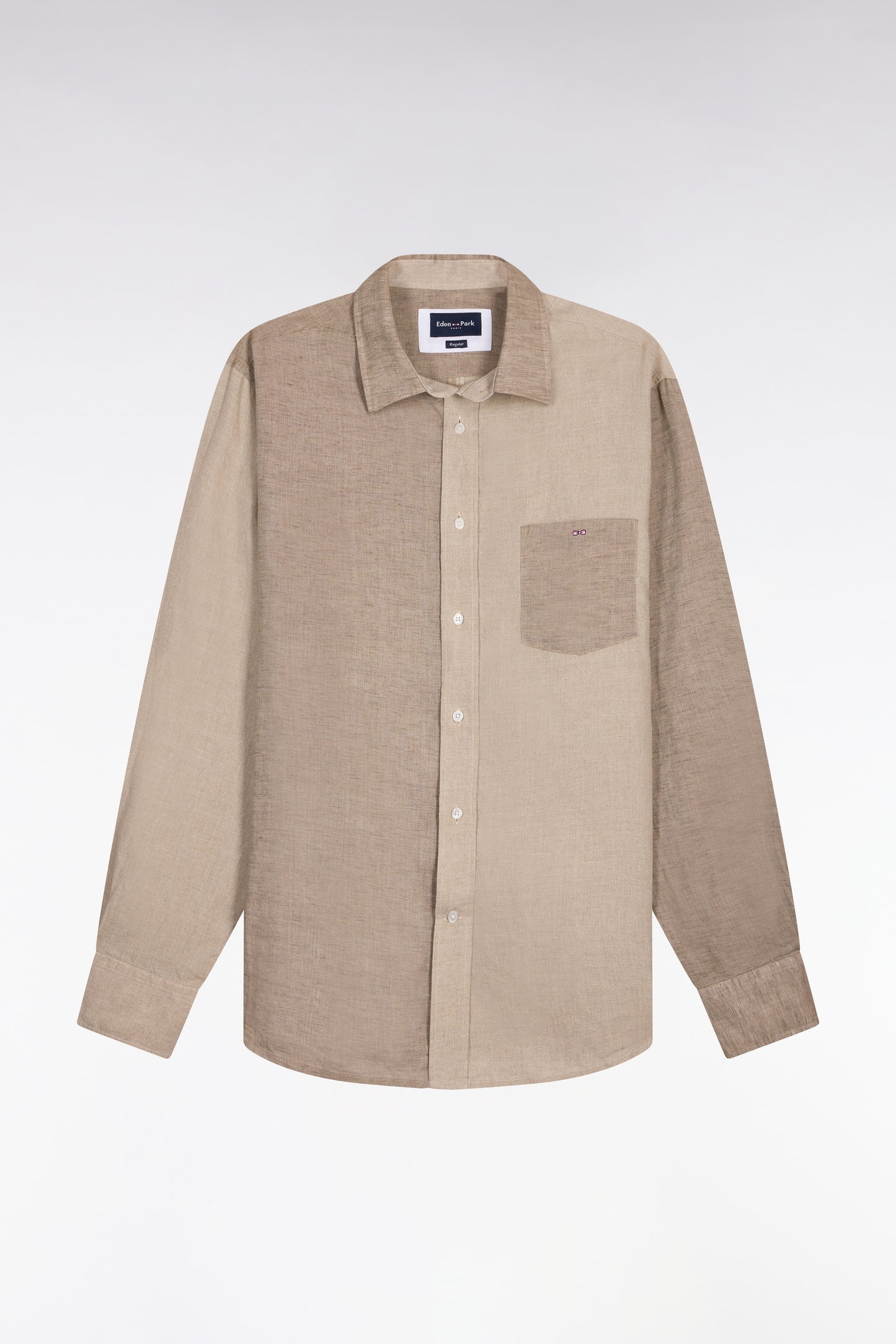 Chemise en lin bicolore beige coupe regular