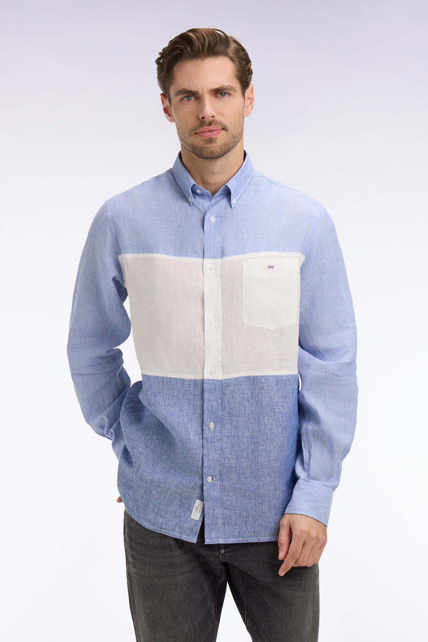 Chemise en lin bleu tricolore