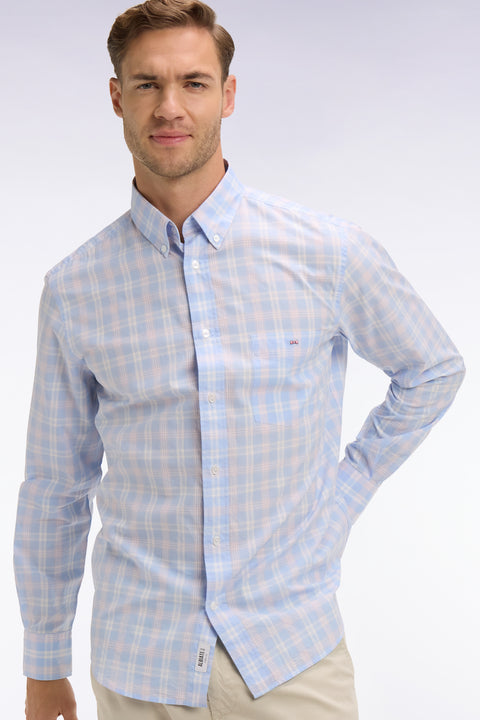 Chemise en coton à carreaux bleu ciel coupe regular - Image 1