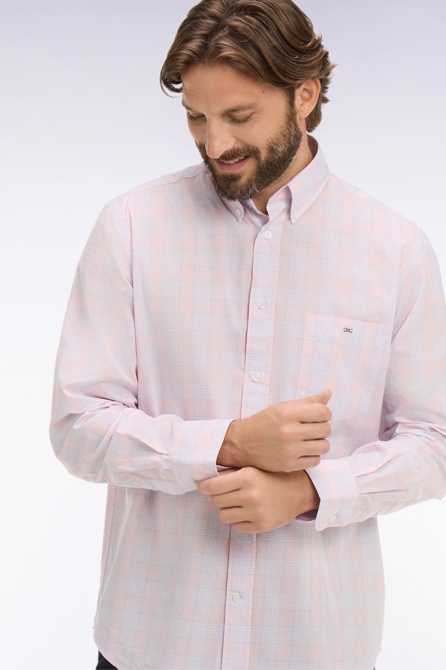 Regular fit pink checked cotton shirt