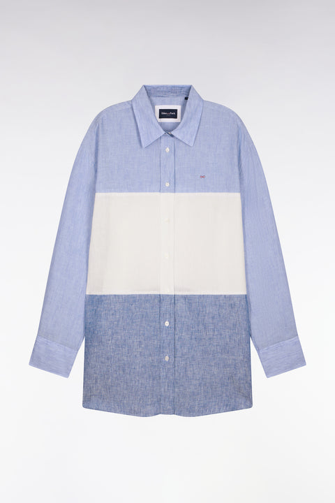 Chemise en lin colorblock bleu coupe oversized - Image 2