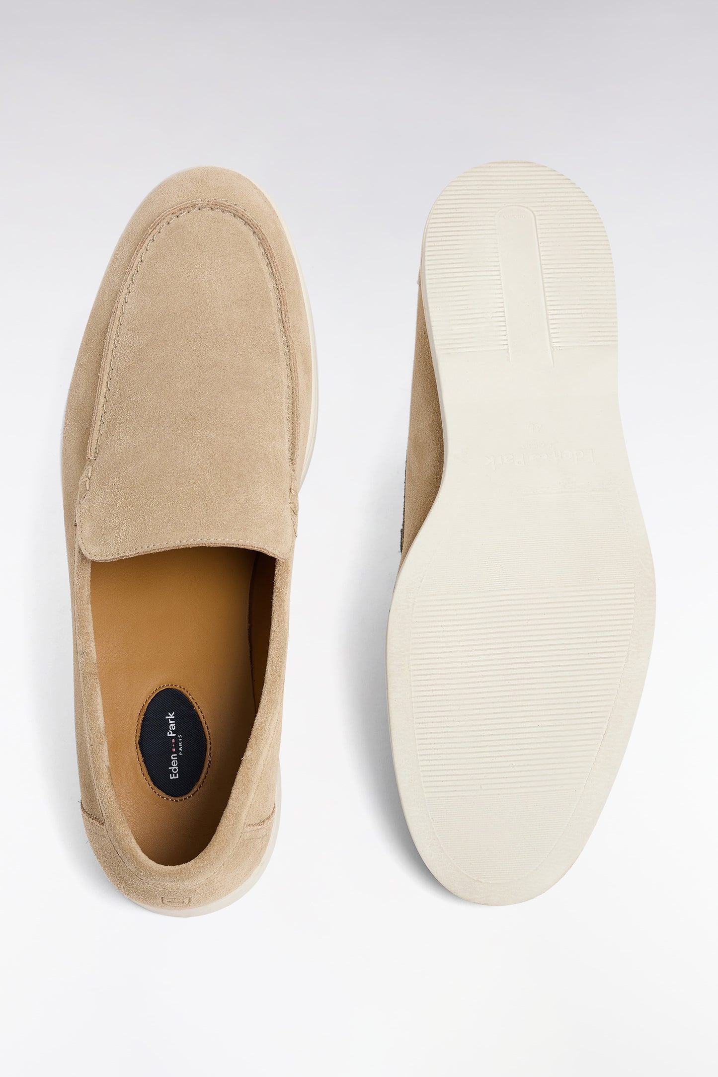 Beige suede split leather moccasins