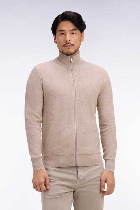 Cardigan zippé en coton beige - Image 3