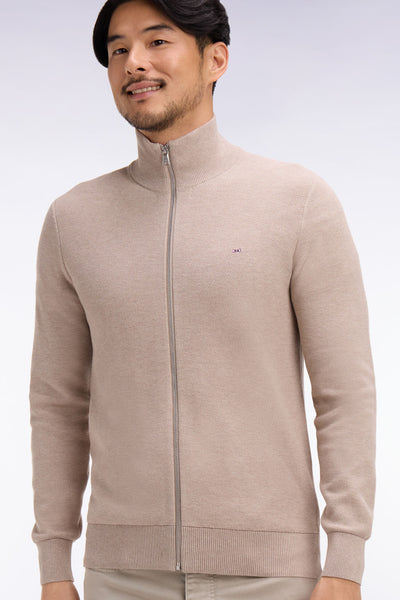 Beige cotton zipped cardigan