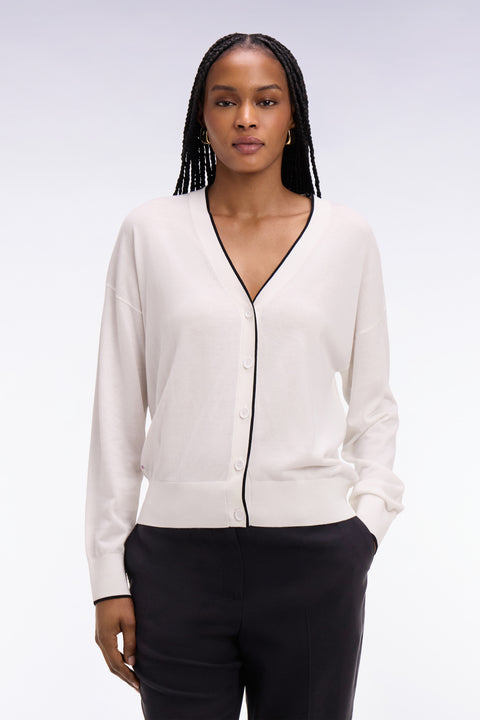 Cardigan boutonné col V blanc - Image 3