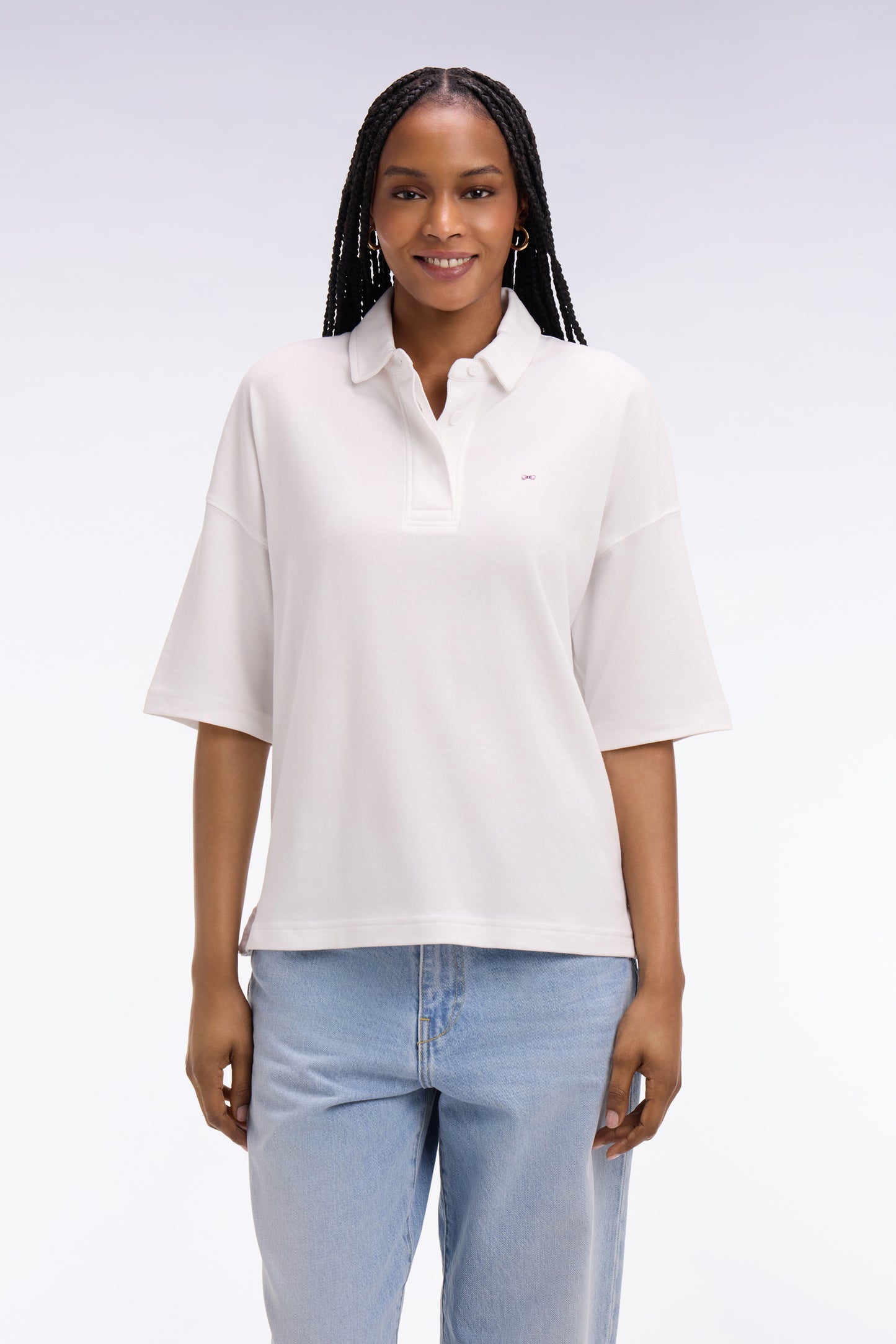 Relaxed fit white Pima cotton short-sleeved jersey
