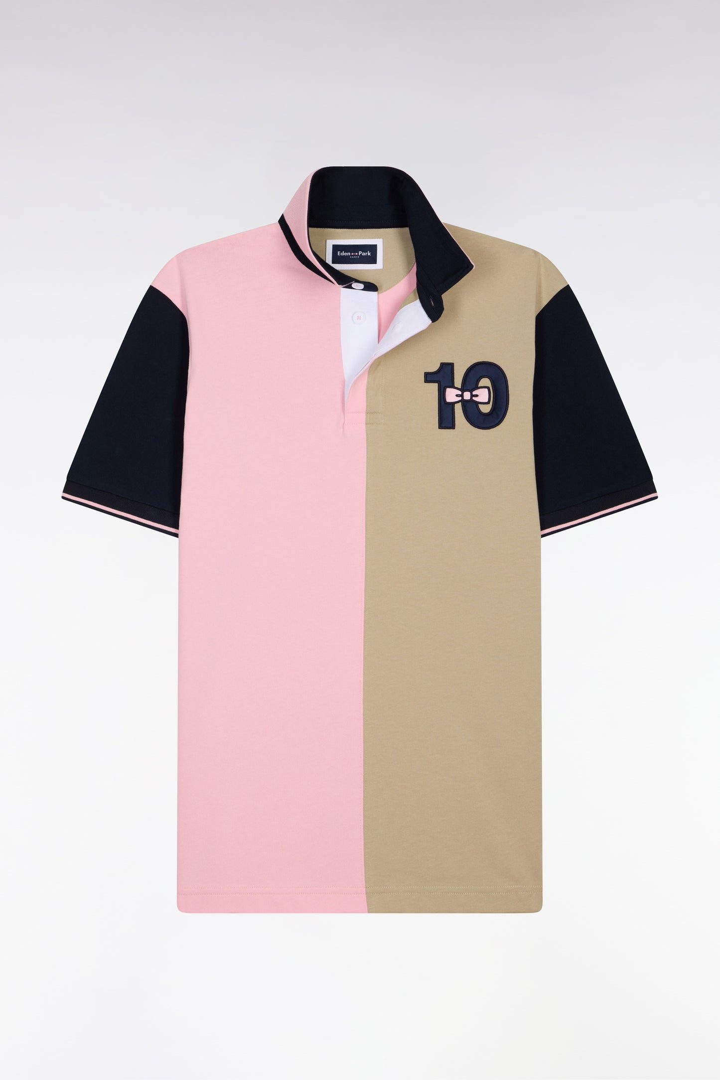 Short-sleeved jersey in two-tone pink and beige cotton with embroidery 10 Regular fit
