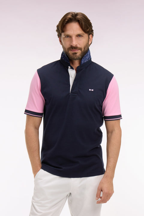 Maillot à manches courtes en coton rose et marine coupe regular broderie dos - Image 3