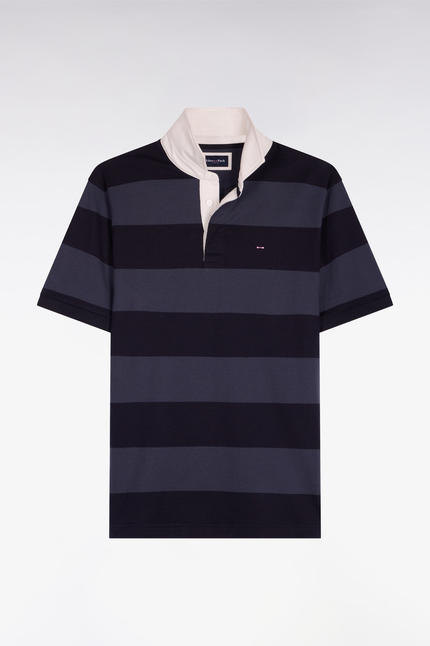Short-sleeved regular-fit navy and gray striped cotton jersey