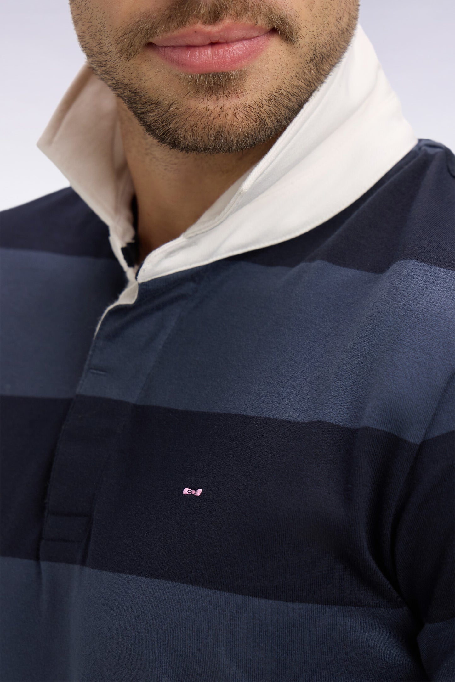 Short-sleeved regular-fit navy and gray striped cotton jersey