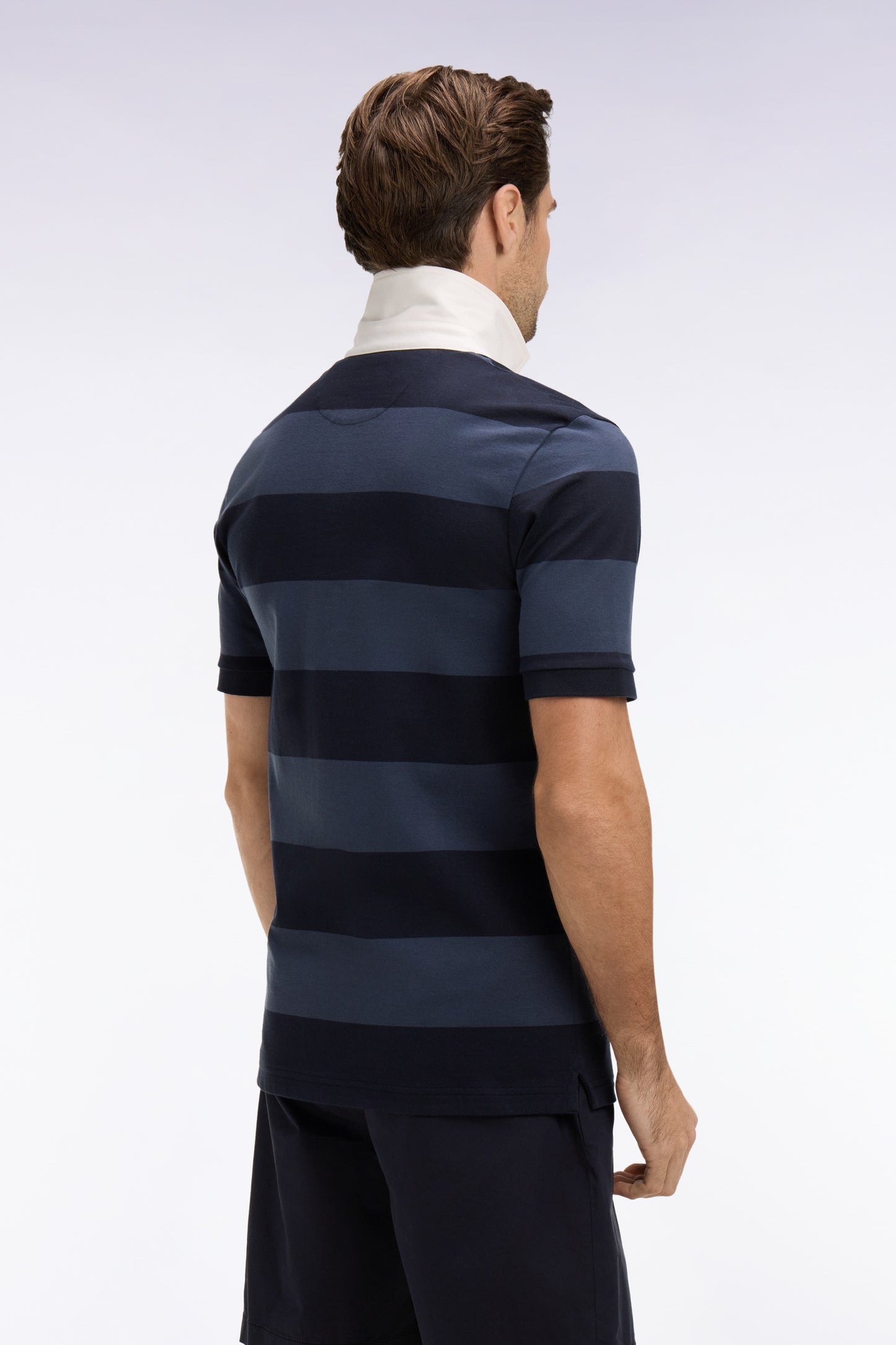 Short-sleeved regular-fit navy and gray striped cotton jersey